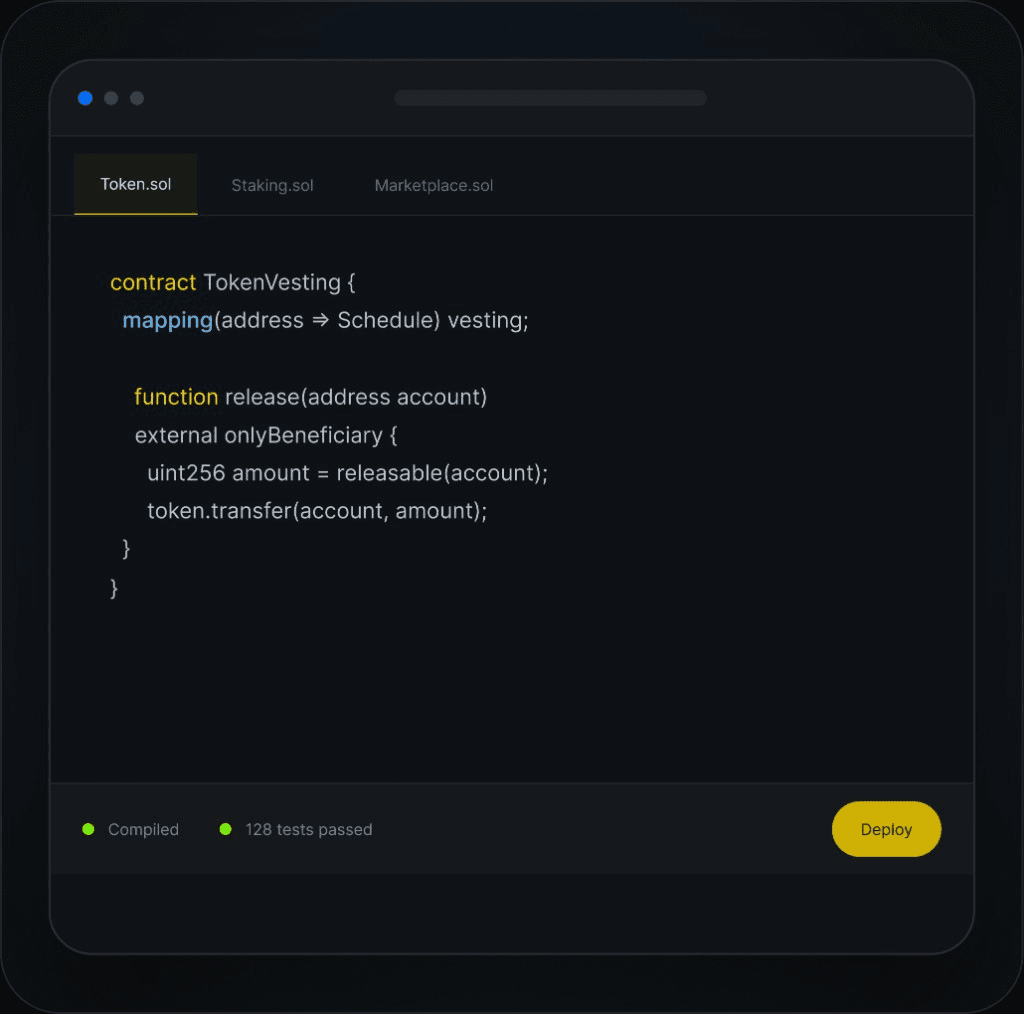 Token vesting smart contract deployment interface